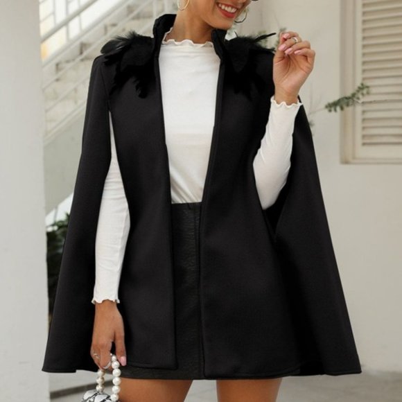 MODA ME COUTURE Jackets & Blazers - CHIC Feather Detailed Cape